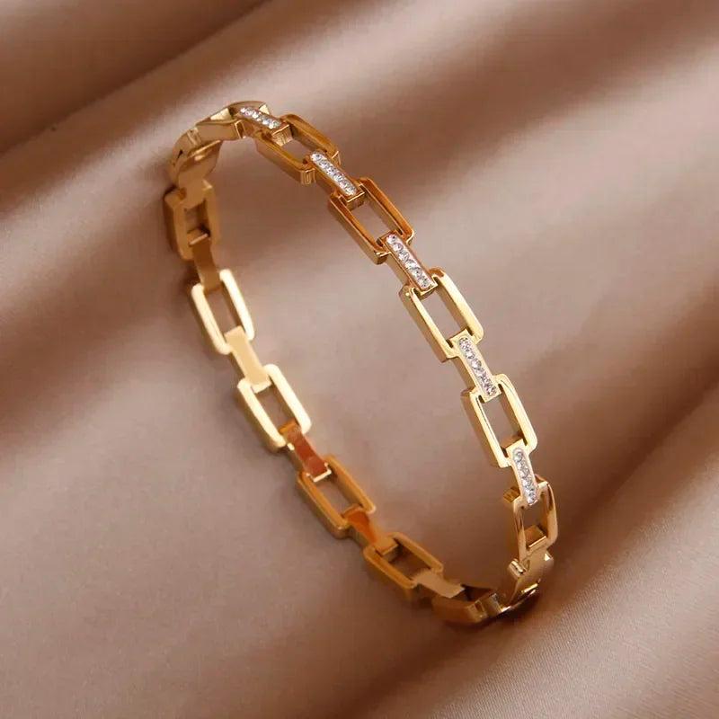 Stainless Steel Geometric Charm Bracelet Women Crystal Jewelry