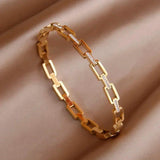 Stainless Steel Geometric Charm Bracelet Women Crystal Jewelry