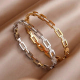Stainless Steel Geometric Charm Bracelet Women Crystal Jewelry