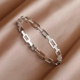 Stainless Steel Geometric Charm Bracelet Women Crystal Jewelry