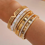 Stainless Steel V Flower Charm Bracelet Crystal Snake Bracelet