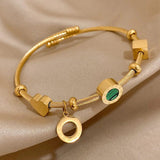 Malachite Roman Letters Charm Bangles Bracelets for Women