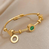 Malachite Roman Letters Charm Bangles Bracelets for Women