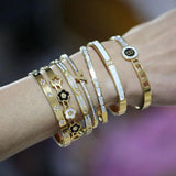 Stainless Steel Letter B Charm Bracelet Roman Crystal Flower Bracelet