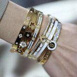 Stainless Steel Letter B Charm Bracelet Roman Crystal Flower Bracelet