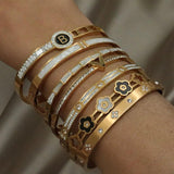 Stainless Steel Letter B Charm Bracelet Roman Crystal Flower Bracelet