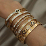 Stainless Steel Letter B Charm Bracelet Roman Crystal Flower Bracelet