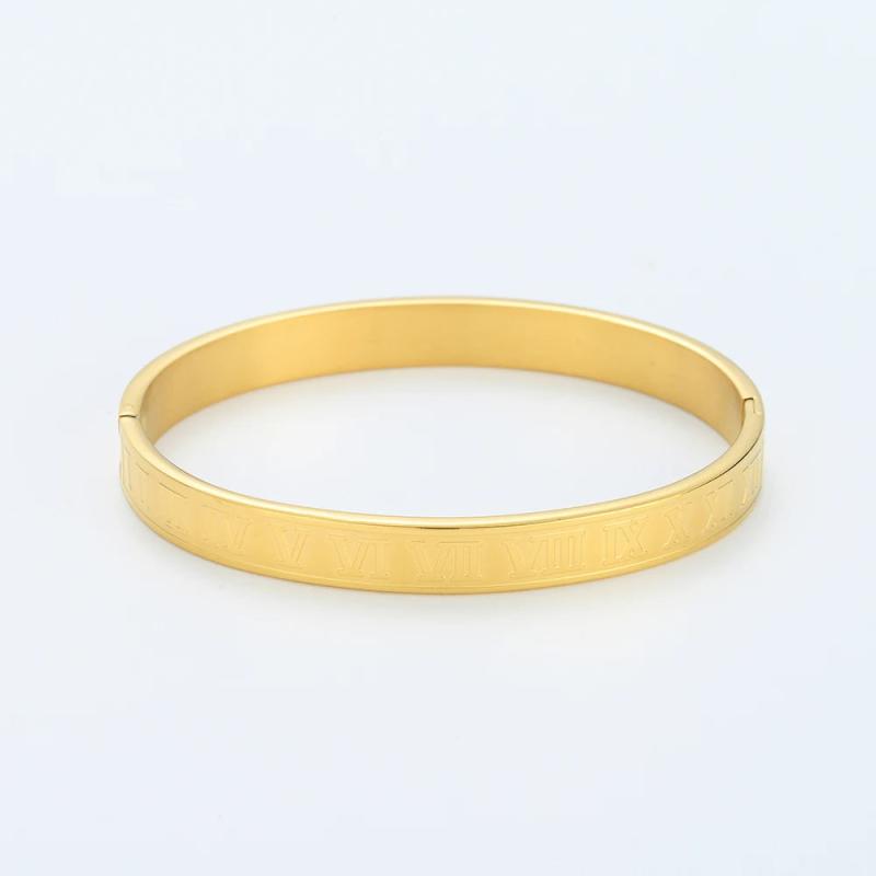 Retro Vintage Stainless Steel Bracelet Roman Numeral Couple Bangle