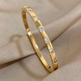 Inlaid Rhinestone Stainless Steel Bangle Bracelet