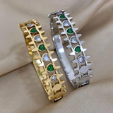 Charm Leaf Eye Coin Geometric Wide Bangle 18K Plated