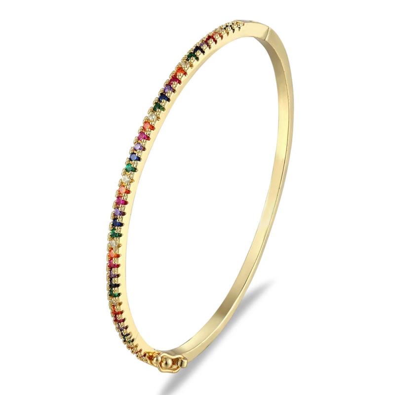 Nidin High Charm Rainbow Bracelet Copper Zirconia Rhinestone Cuff Bangle