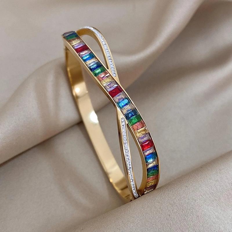 Multicolor Zircon Stainless Steel Bangles for Women