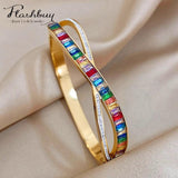 Multicolor Zircon Stainless Steel Bangles for Women