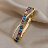 Multicolor Zircon Stainless Steel Bangles for Women