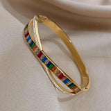 Multicolor Zircon Stainless Steel Bangles for Women