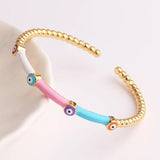 Enamel Evil Eye Bangle Bracelet 18K Plated Boho Lucky Evil Eye Jewelry