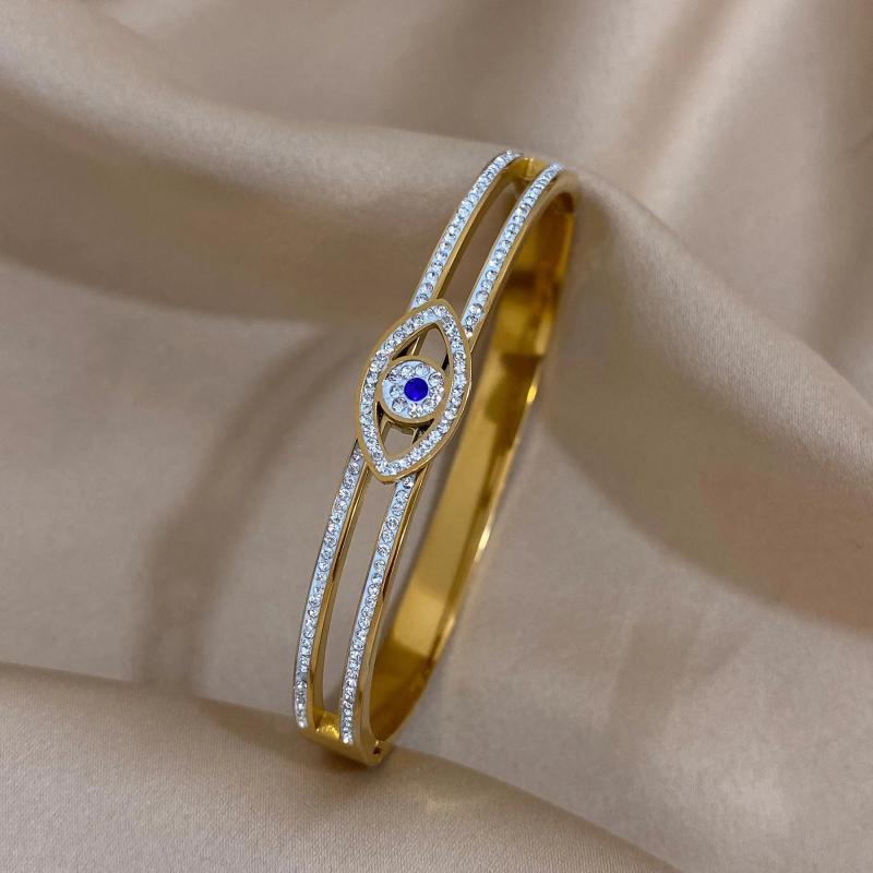 Evil Eye Stainless Steel Bracelet with Rhinestones for Women