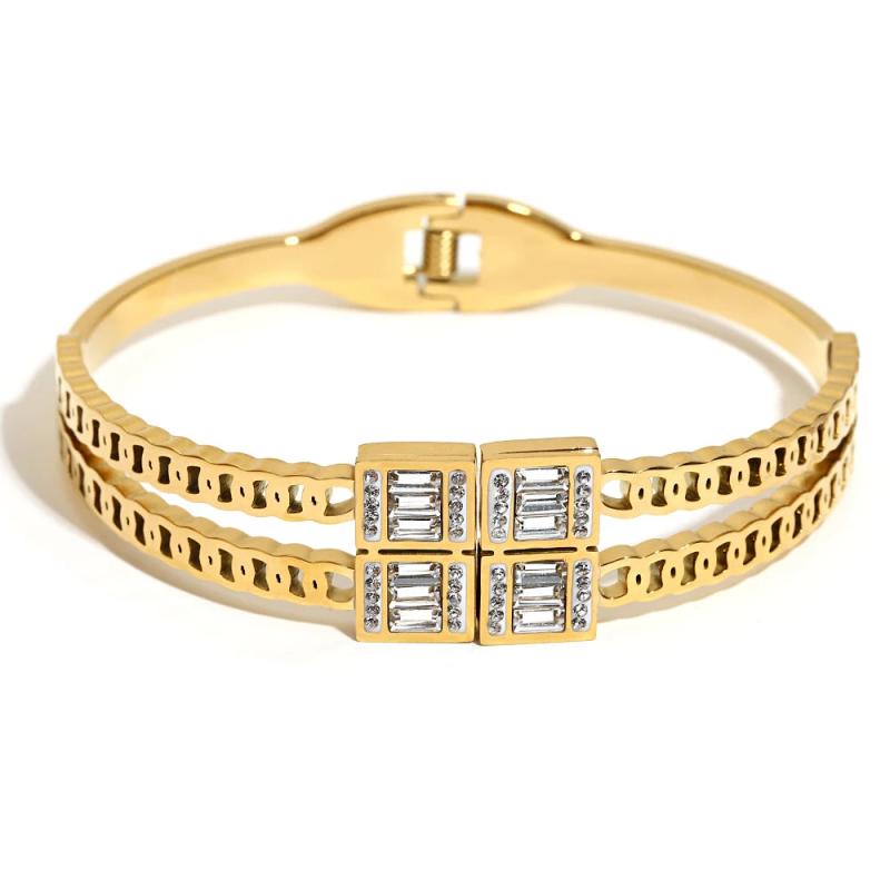 Delicate CZ Charm Stainless Steel Bangles for Women