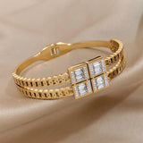 Delicate CZ Charm Stainless Steel Bangles for Women