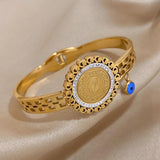 316L Stainless Steel Portrait Coin Bangles Bracelets Evil Eye Charm