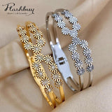 Vintage Daisy Charm Steel Bangles Bracelets for Women