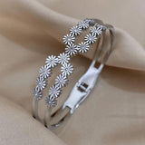 Vintage Daisy Charm Steel Bangles Bracelets for Women