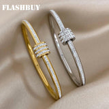 Rhinestone Beadeds Steel Bangles Bracelets for Women Girls
