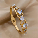 Rhinestone Charm Steel Bangles for Women Plated Party Jewelry