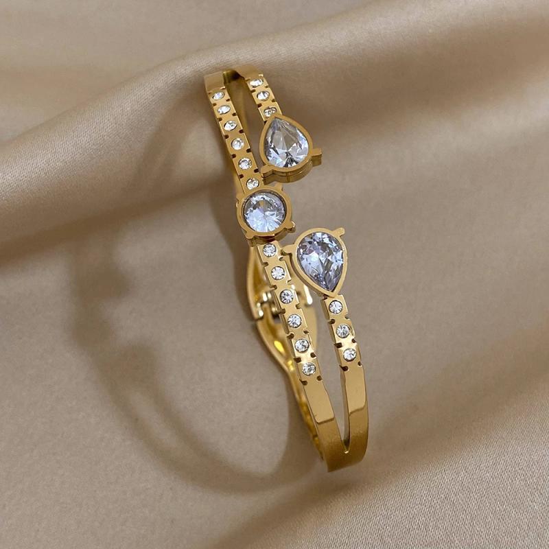 Zircon Stainless Steel Cuff Bracelet Bangles Plated Party Jewelry