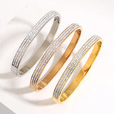 Triple Row Rhinestone Bracelet Stainless Steel Bangle
