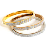 Triple Row Rhinestone Bracelet Stainless Steel Bangle