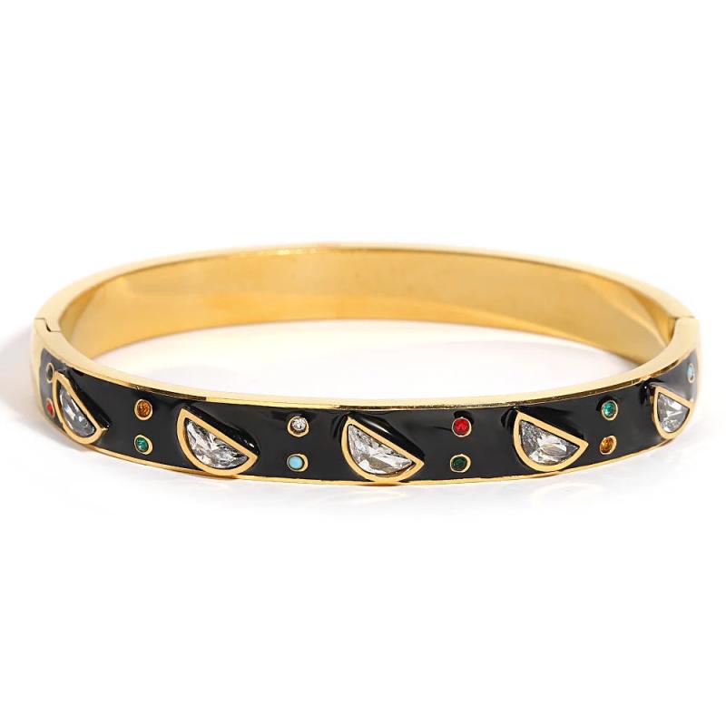 Zircon Charm Stainless Steel Bracelet Enamel Plated Jewelry