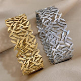 Chunky Punk Charm Leaf Wide Big Coin Stainless Steel Wide Bangle