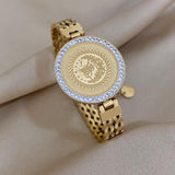 Chunky Punk Charm Leaf Wide Big Coin Stainless Steel Wide Bangle