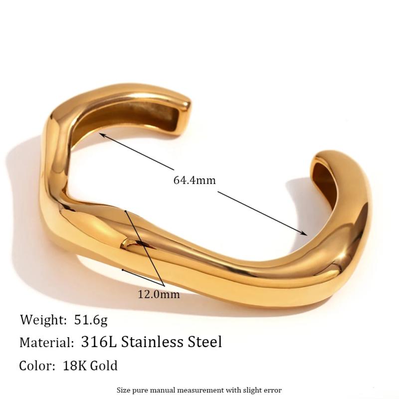 18K Plated Liquid Wave Bracelet, Stainless Steel Women's Hand Jewelry