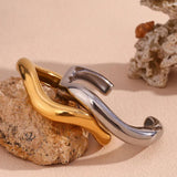 18K Plated Liquid Wave Bracelet, Stainless Steel Women's Hand Jewelry