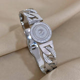 Rhinestone King Head Coin Stainless Steel Bangle Bracelet