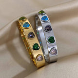 Colorful Heart Crystal Charm Steel Bangles Bracelet Women Plated Jewelry