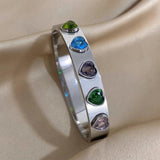 Colorful Heart Crystal Charm Steel Bangles Bracelet Women Plated Jewelry