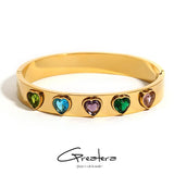 Colorful Heart Crystal Charm Steel Bangles Bracelet Women Plated Jewelry