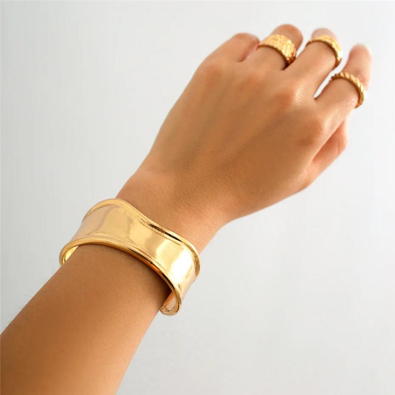 Boho Metal Wide Cuff Open Arm Bangles Punk Bracelets