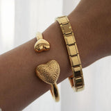 Hammer Pattern Asymmetric Bracelet 18k Plated Stainless Steel Jewelry