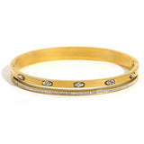 Green Rhinestone Charm Stainless Steel Bangles Bracelets for Women