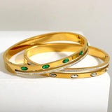 Green Rhinestone Charm Stainless Steel Bangles Bracelets for Women