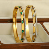 Green Rhinestone Charm Stainless Steel Bangles Bracelets for Women