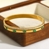 Green Rhinestone Charm Stainless Steel Bangles Bracelets for Women