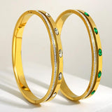 Green Rhinestone Charm Stainless Steel Bangles Bracelets for Women