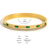 Green Rhinestone Charm Stainless Steel Bangles Bracelets for Women