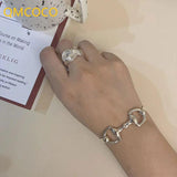 Geometric Buckle INS Woman Bracelet Silver Creative Punk Party Hand Jewelry