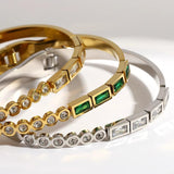 Green Zircon Charm Bracelet for Women Stainless Steel Plated